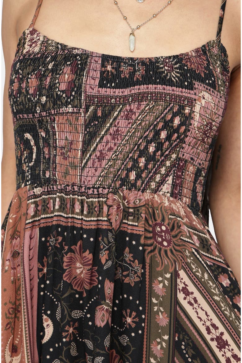 Nola Folk Patchwork Print Mini Dress, Alternate, color, Black