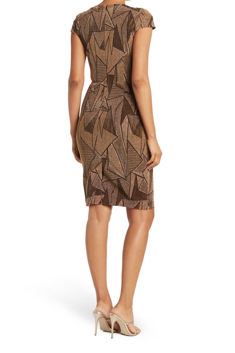 Geo Metallic Knit Cap Sleeve Dress, Alternate, color, BLACK GOLD