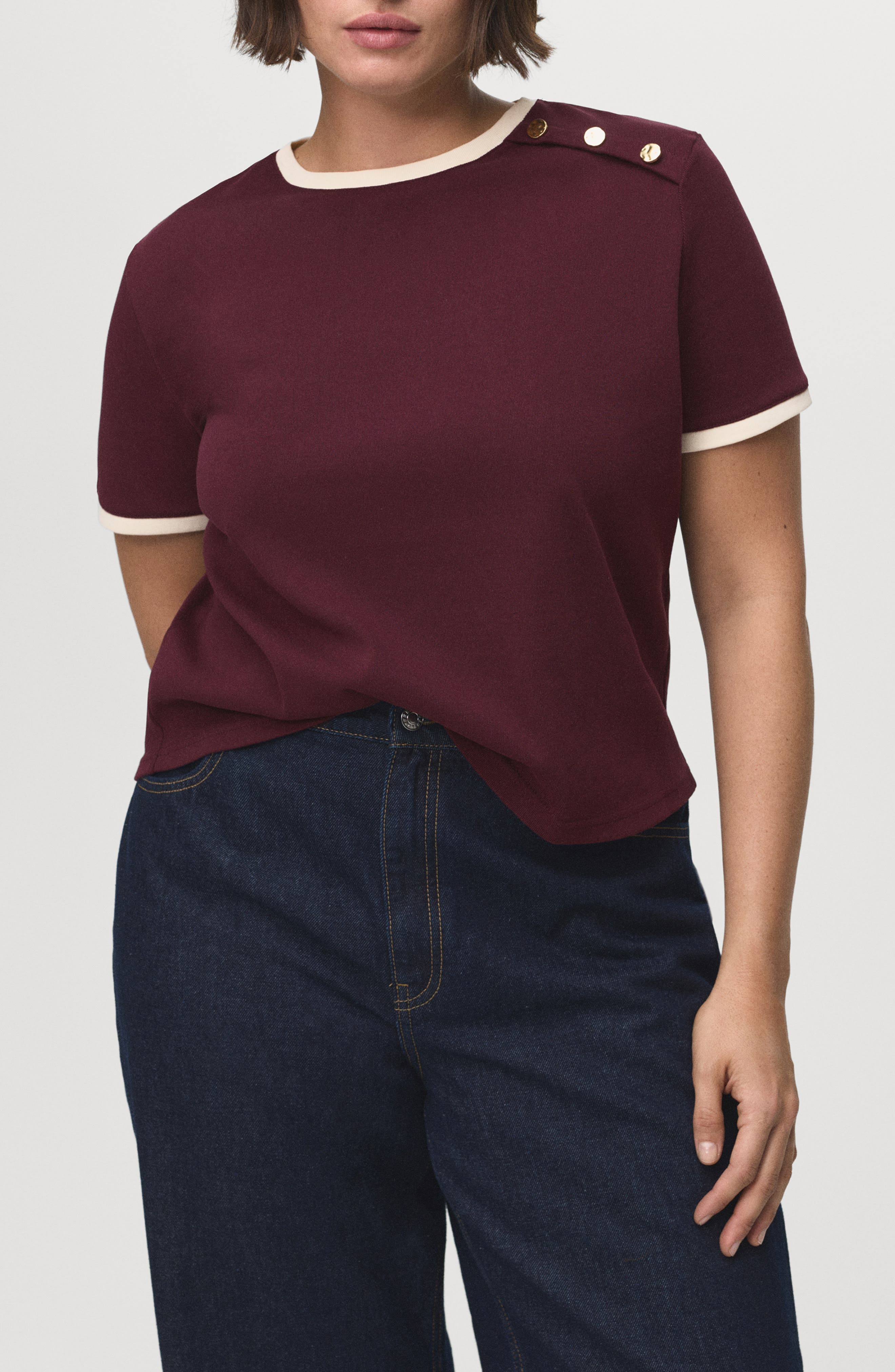 MANGO Button Accent Cotton T-Shirt