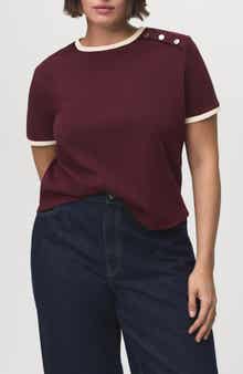 MANGO Button Accent Cotton T-Shirt