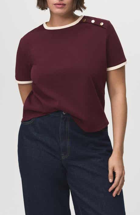MANGO Button Accent Cotton T-Shirt
