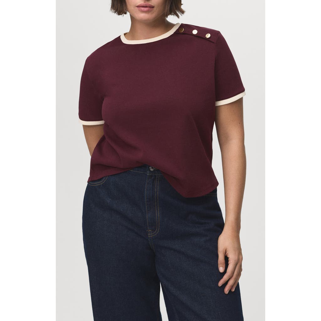 Mango Button Accent Cotton T-shirt In Red