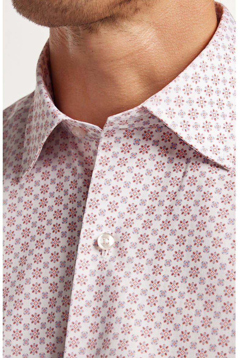 Neat Print Sport Shirt, Alternate, color, WHITE/ CORAL