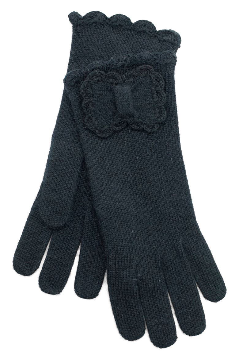 Scalloped Edge Knit Gloves, Main, color, BLACK