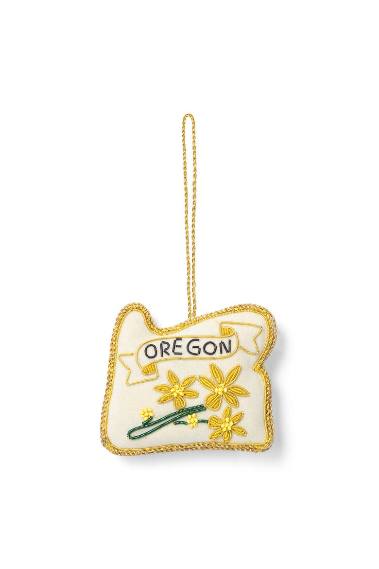 Oregon State Grape Beaded Fabric Ornament - Embroidered, Main, color, White