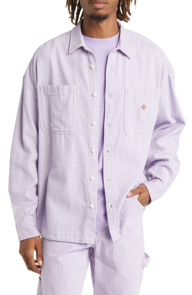 Dickies Hickory Stripe Cotton Button-Up Shirt, Main, color, 