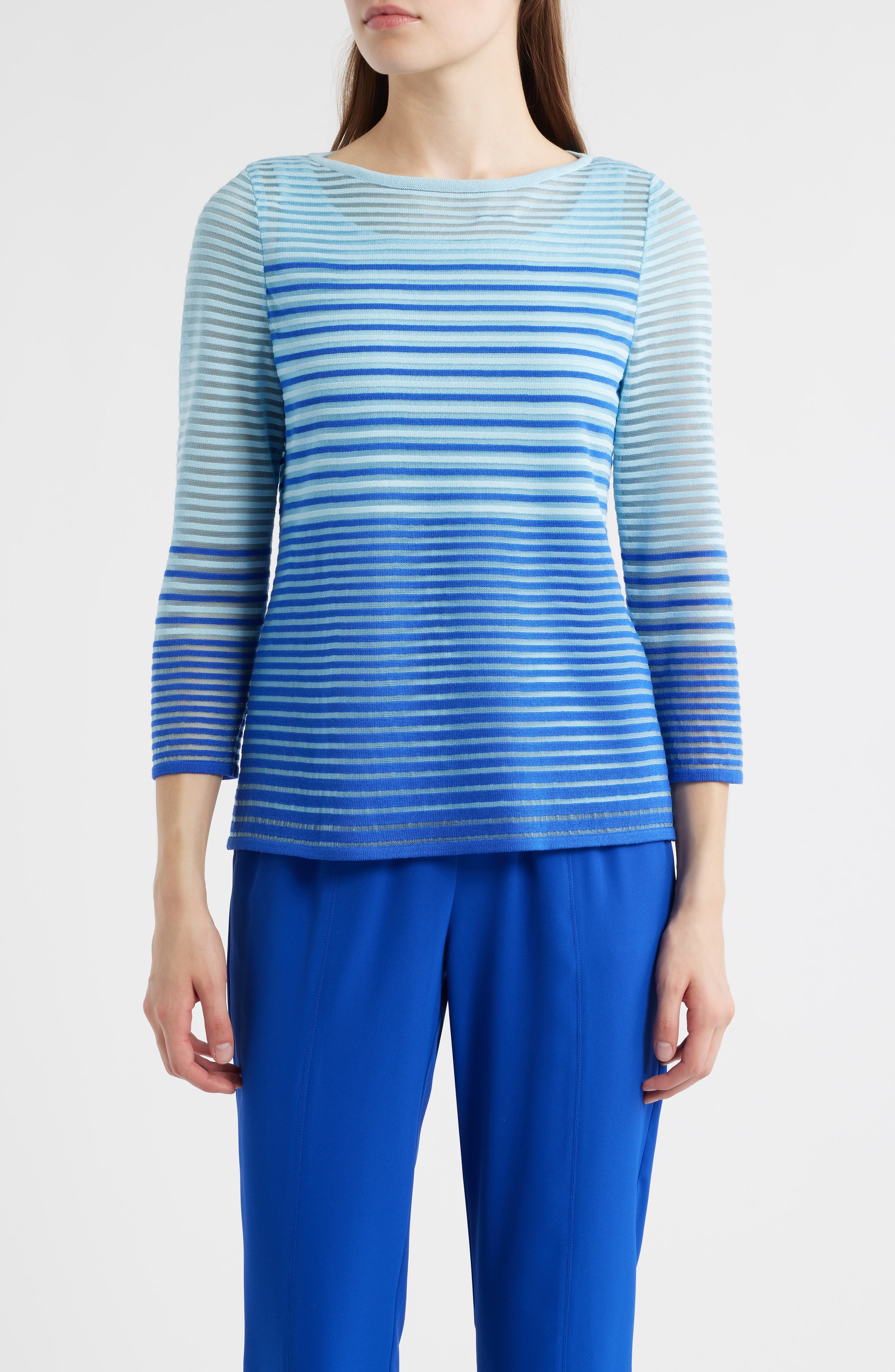Ming Wang Stripe Sheer Knit Tunic