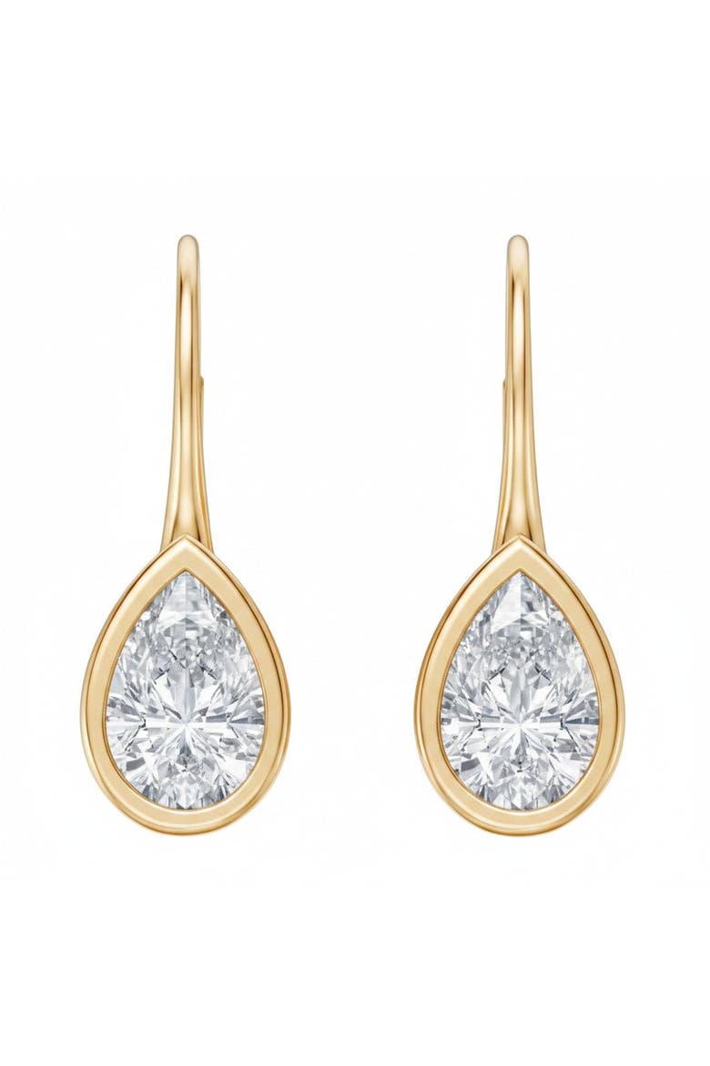 Lab Grown Diamond Pear Bezel Dangling Huggie Earring 14K, Main, color, 14K Gold