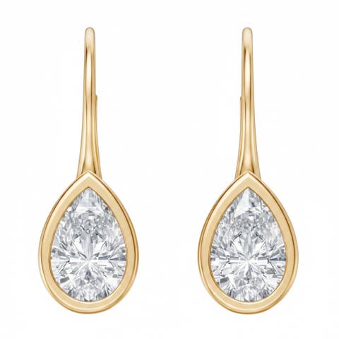 Lab Grown Diamond Pear Bezel Dangling Huggie Earring 14K