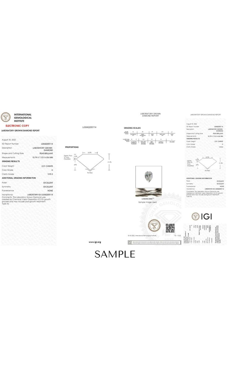 Bliss Diamond Certified 2 Ct Pear Shape Lab Grown Diamond Pendant 14k Gold Necklace, Alternate, color, 14K White Gold