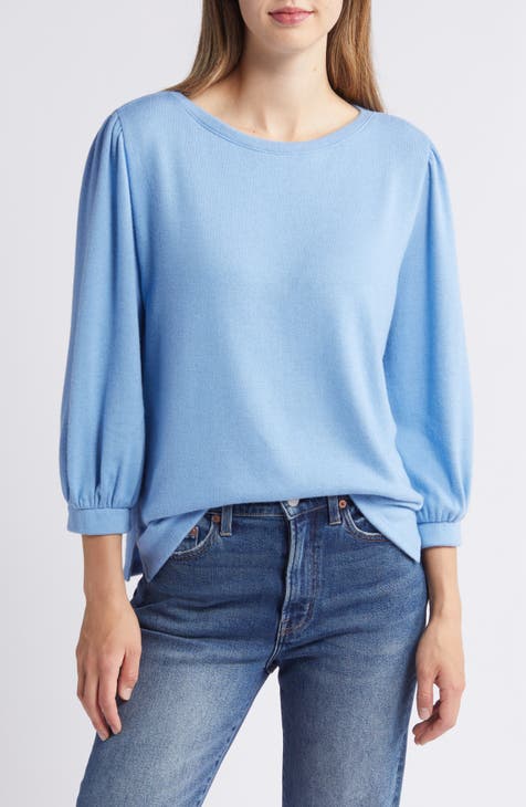 Reiss Olivia shops Pleated Shoulder Linen Wool Cotton Blend Knit Top Blue Large