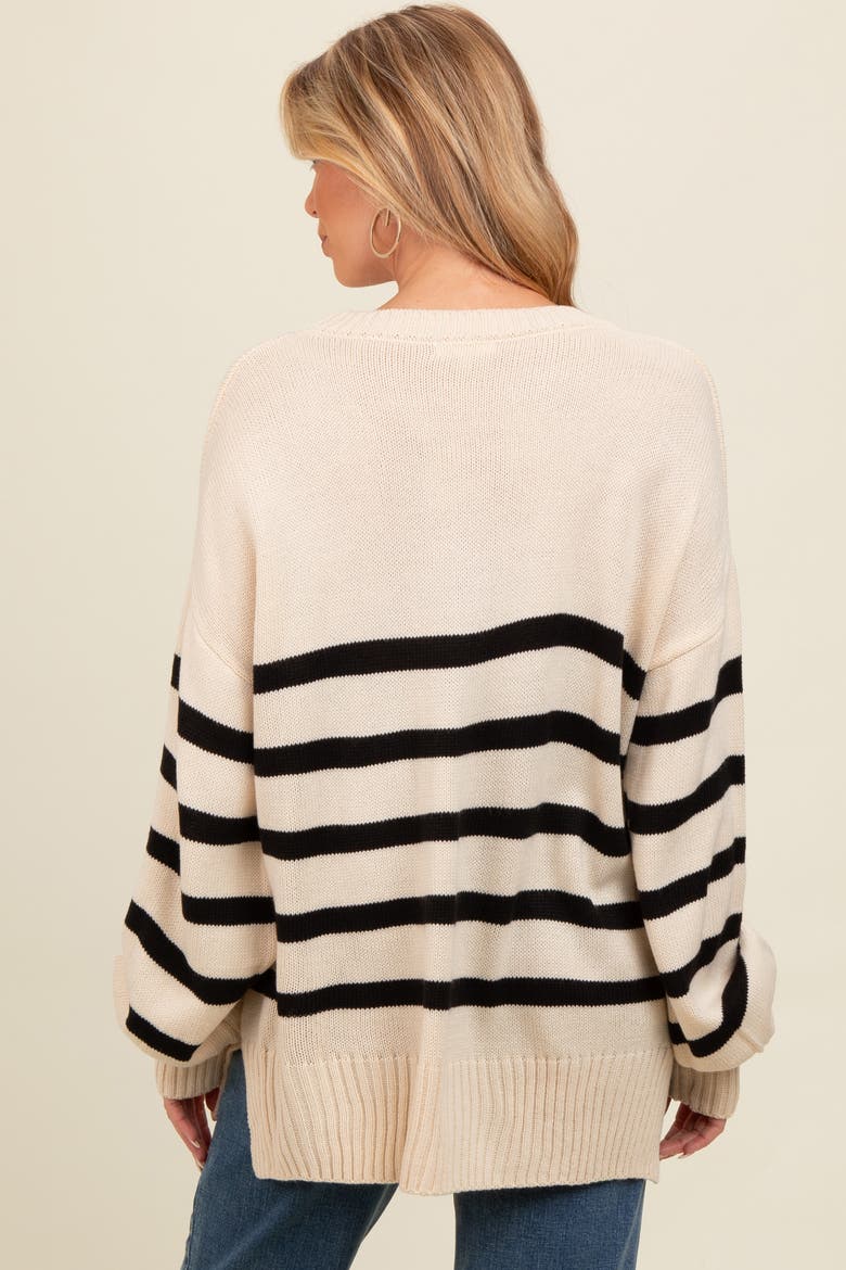 Striped Oversized Side Slit Sweater, Alternate, color, Taupe