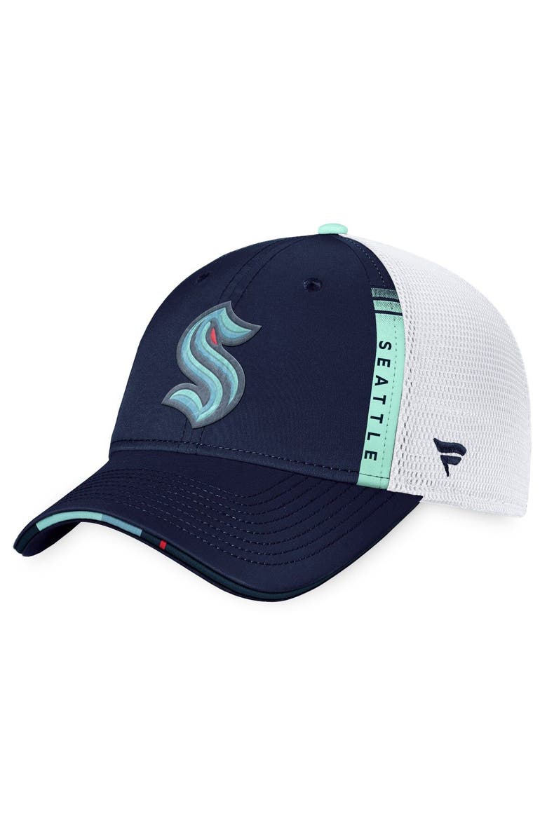 Men's Fanatics Branded Navy/White Seattle Kraken 2022 NHL Draft Authentic Pro On Stage Trucker Adjustable Hat, Alternate, color, Navy