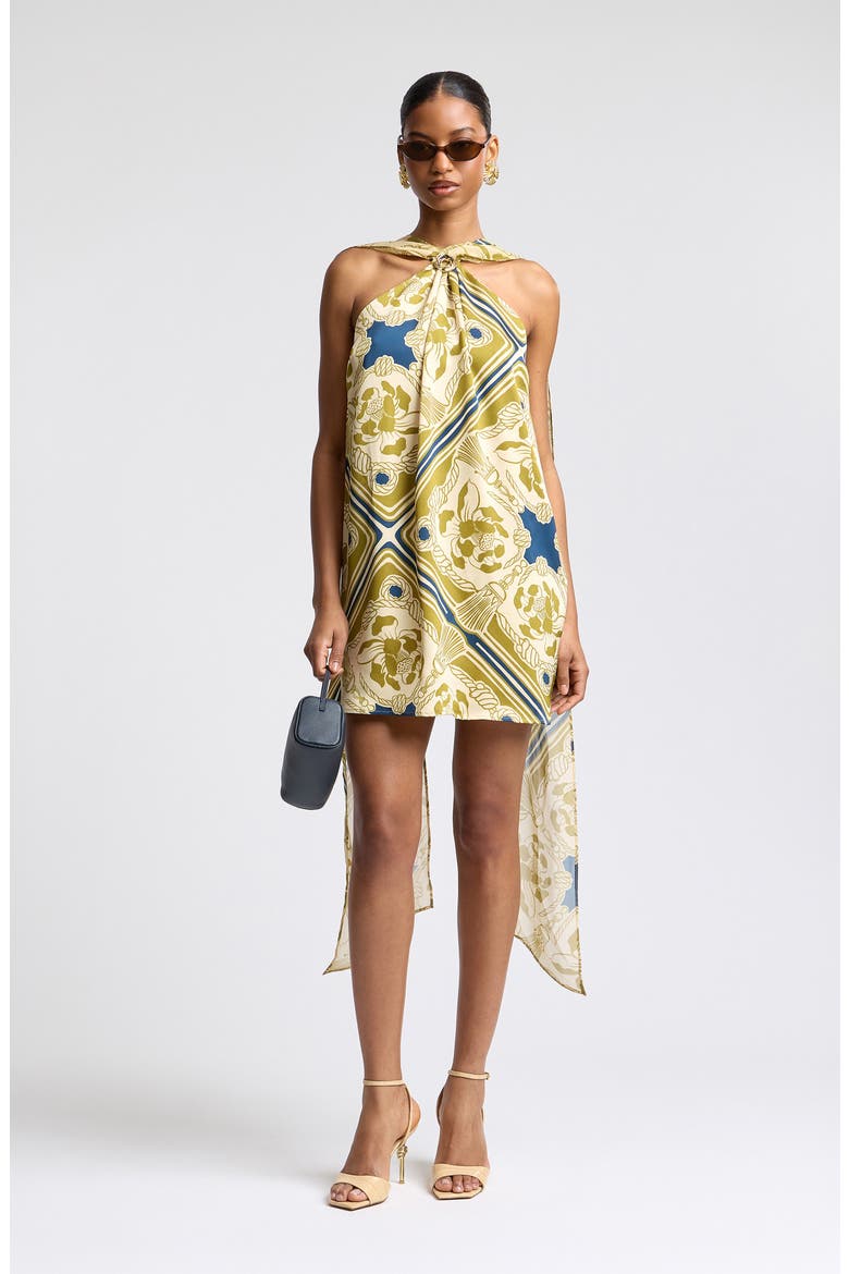 Scarf Drape Halter Minidress, Alternate, color, MONACO HARBOR