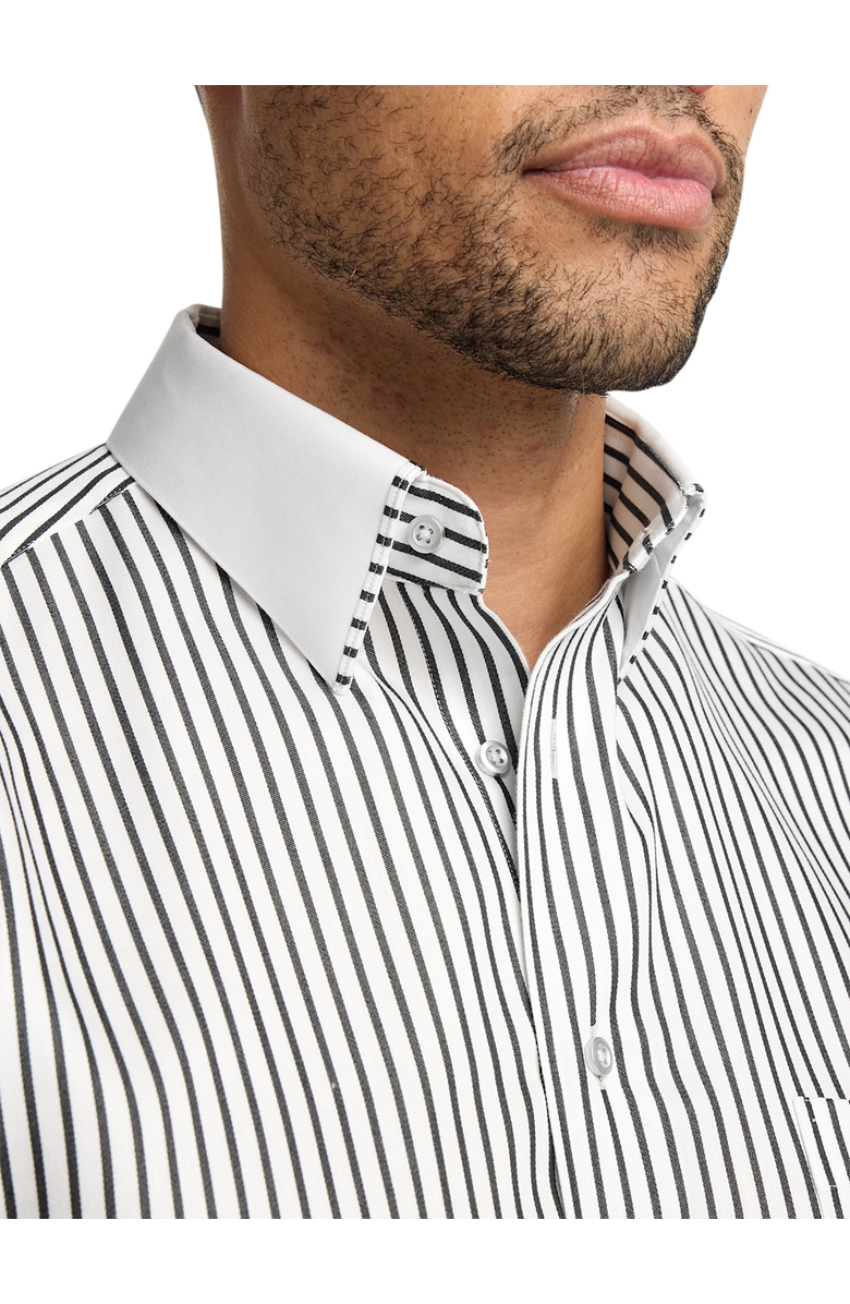 Paul Fredrick Comfort Stretch Non-iron Stripe Dress Shirt With Contrast Trim, Alternate, color, Black