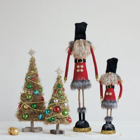 Multicolor Fabric Soldier Figurine with Faux Fur and Twig Legs
