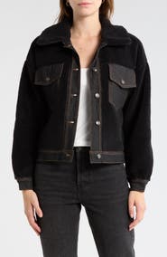 Madden Girl Denim Trim Faux Shearling Shacket