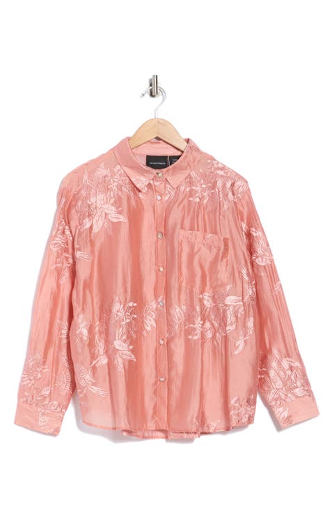 Embroidered Button-Up Shirt (Plus)