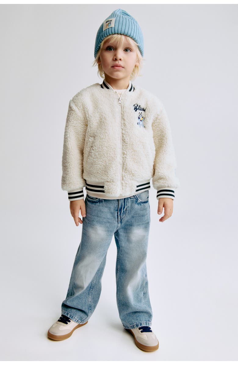 H&M Teddy Baseball Jacket, Alternate, color, Cream/Bluey