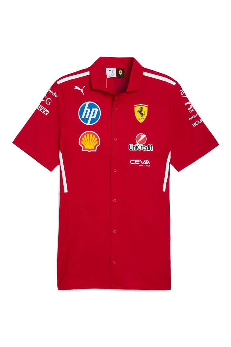 Scuderia Ferrari 2025 Team Short Sleeve Stretch Cotton Poplin Button-Up Shirt, Alternate, color, DARK CHERRY