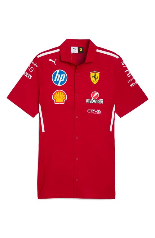 Puma Scuderia Ferrari 2025 Team Short Sleeve Stretch Cotton Poplin Button-up Shirt In Red