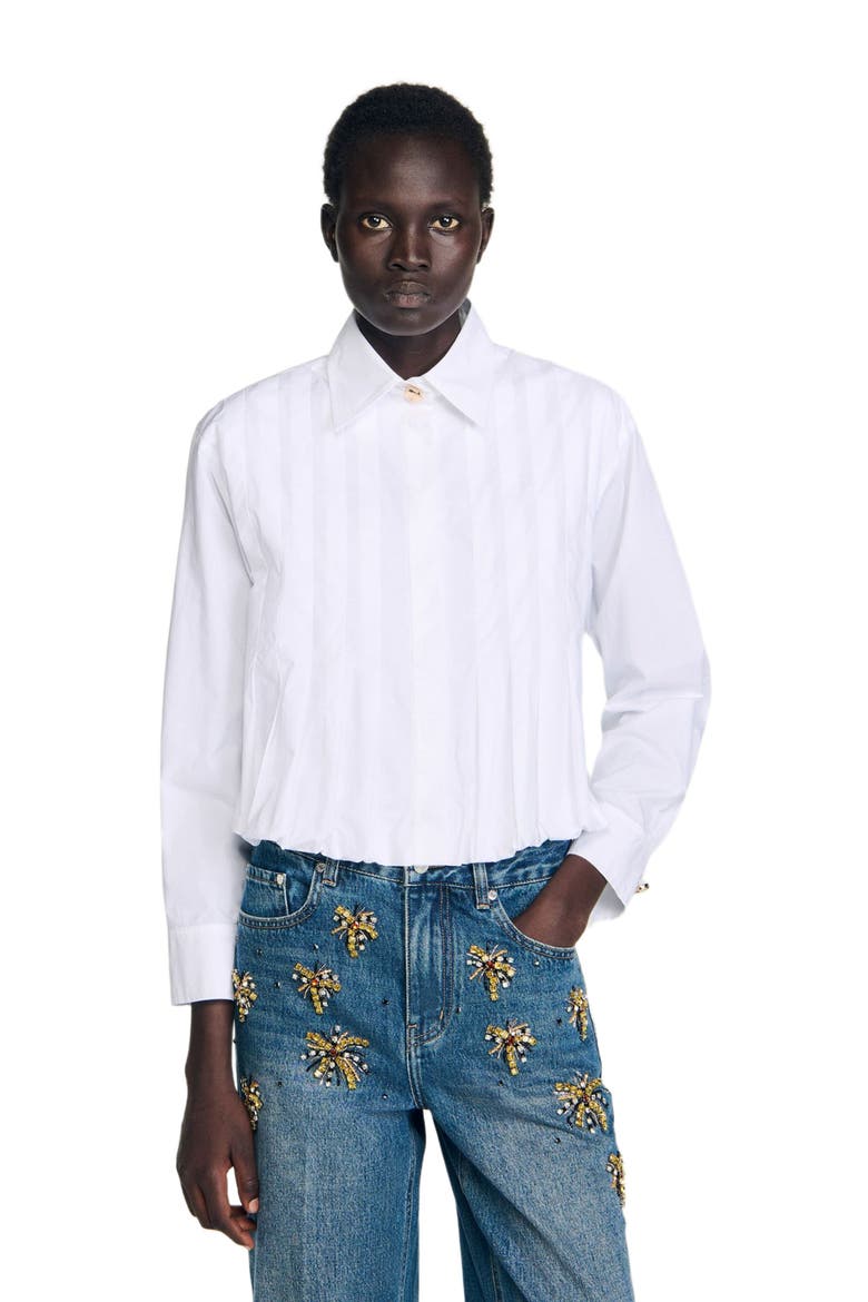 Pleated cropped shirt, Alternate, color, White