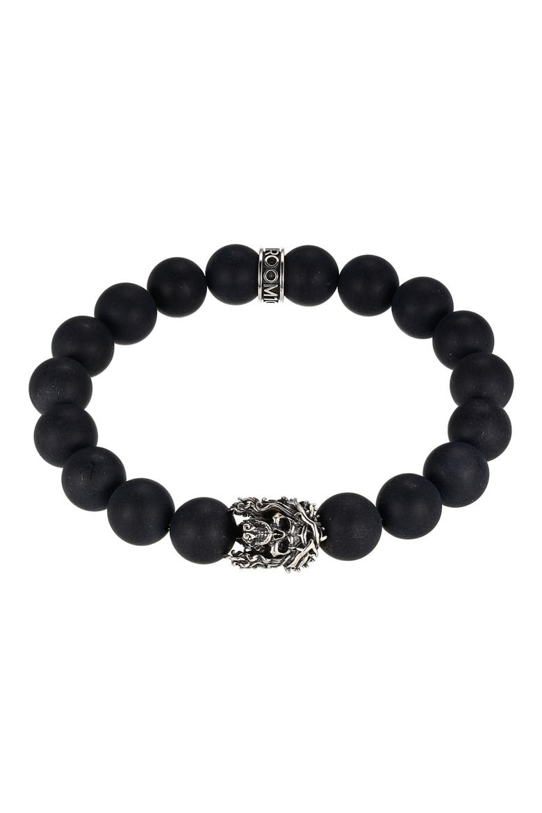 x Chuey Quintanar Men's Black Agate Jesus Skull Bracelet, Main, color, BLACK OXIDIZED SILVER