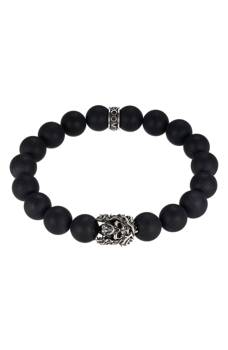 Room101 x Chuey Quintanar Men's Black Agate Jesus Skull Bracelet, Main, color, 