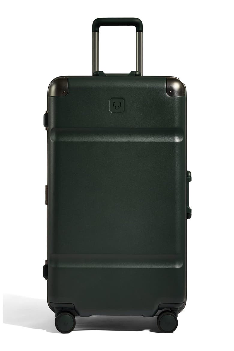 Heritage Stripe Trunk Suitcase, Main, color, Dark Forest Green
