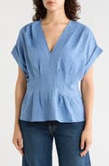 MAX STUDIO Pleated V-Neck Woven Top