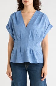 MAX STUDIO Pleated V-Neck Woven Top