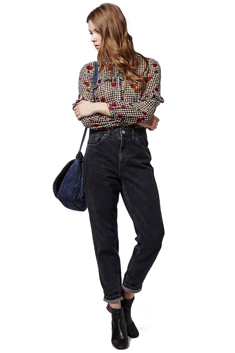 Floral Gingham Ruffled Shirt, Alternate, color, BLACK MULTI