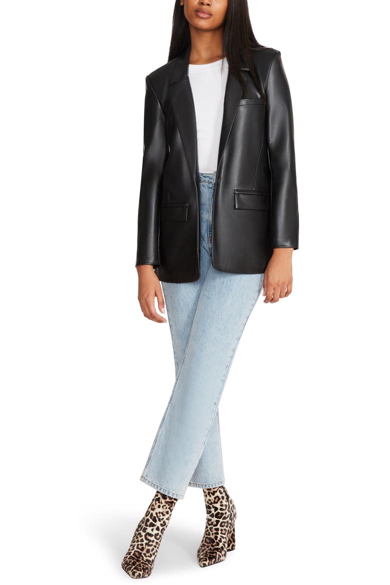 Singled Out Faux Leather Blazer, Alternate, color, BLACK