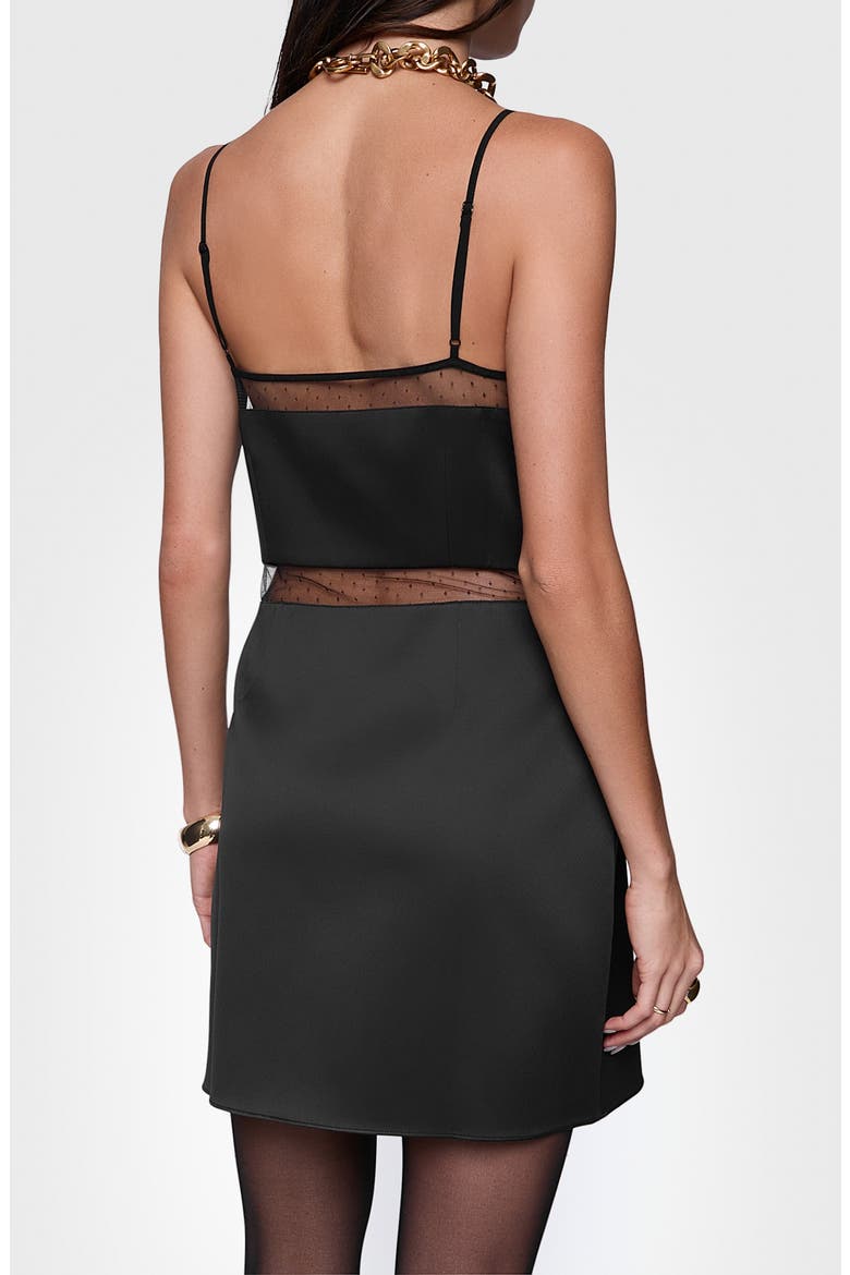 Salem Mesh Trim Satin Minidress, Alternate, color, TRUE BLACK
