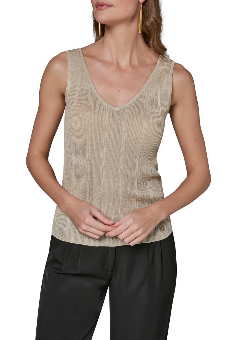 Metallic V-Neck Rib Sweater Tank, Main, color, LIGHT GOLD