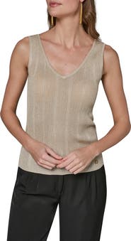 Donna Karan New York Metallic V-Neck Rib Sweater Tank
