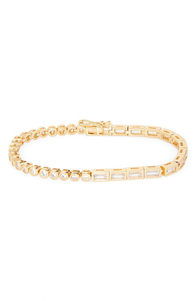 Sterling Forever Calissa Bezel Set CZ Tennis Bracelet, Main, color, Gold