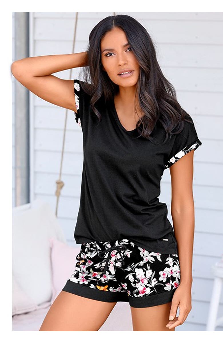 LASCANA Women's Floral Pajama Shorts Set, Alternate, color, 