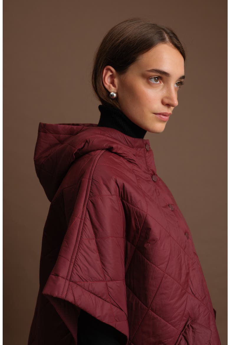 Otis Short Sleeve Puffer Poncho, Alternate, color, BURGUNDY