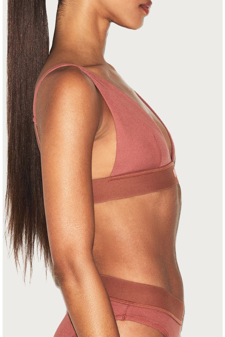 Stretch Cotton Rib Plunge Bralette, Alternate, color, REDWOOD
