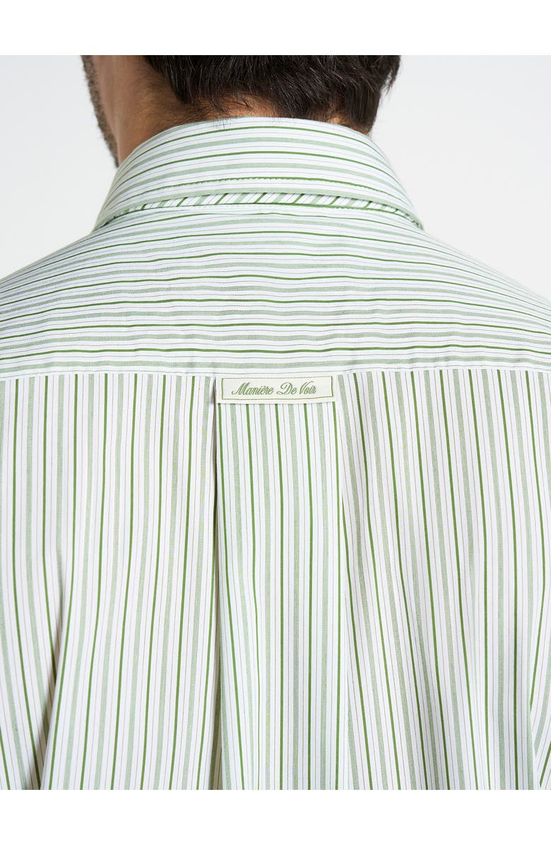 Manière De Voir Dylan Unisex Pinstripe Long Sleeve Shirt With Detachable Tie, Alternate, color, Sage