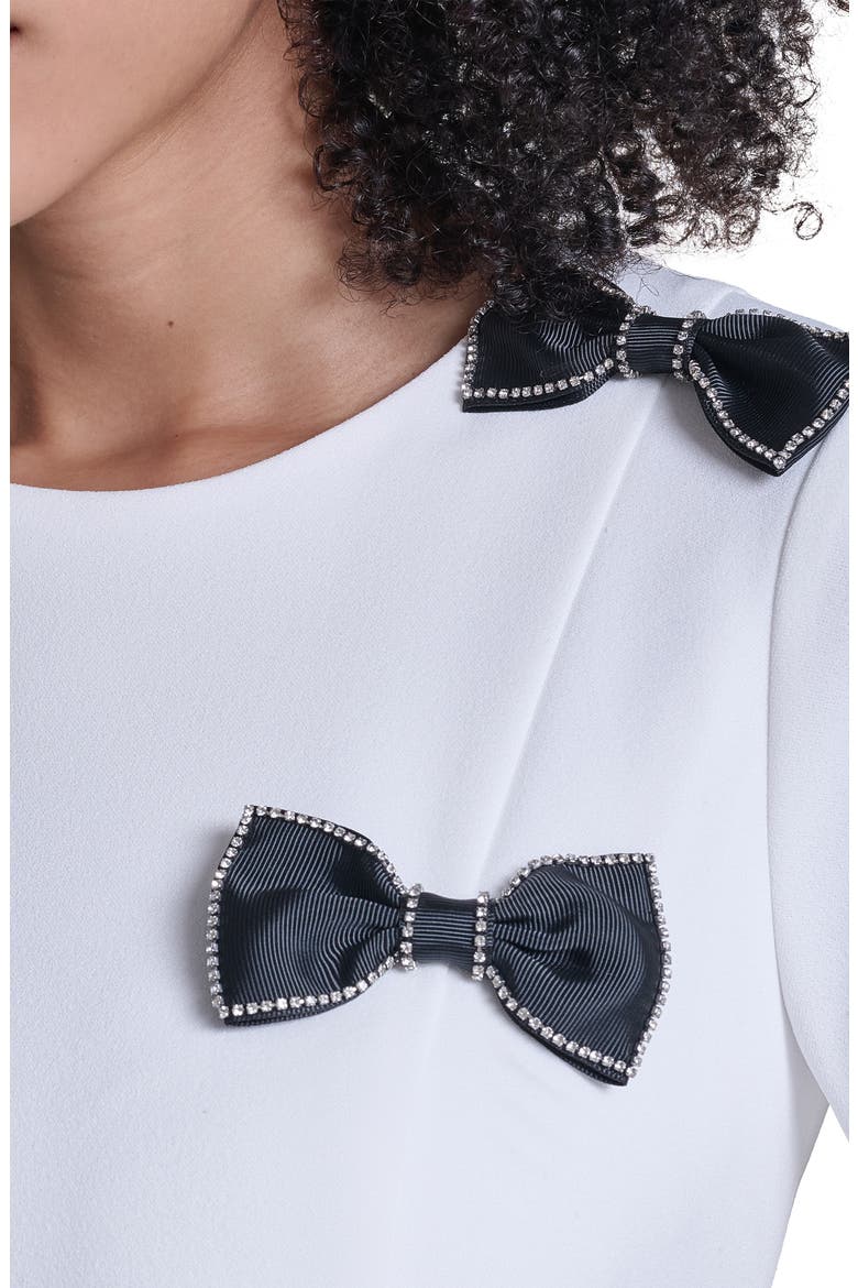 Scuba Rhinestone Bow Sheath Dress, Alternate, color, SOFT WHITE/ BLACK
