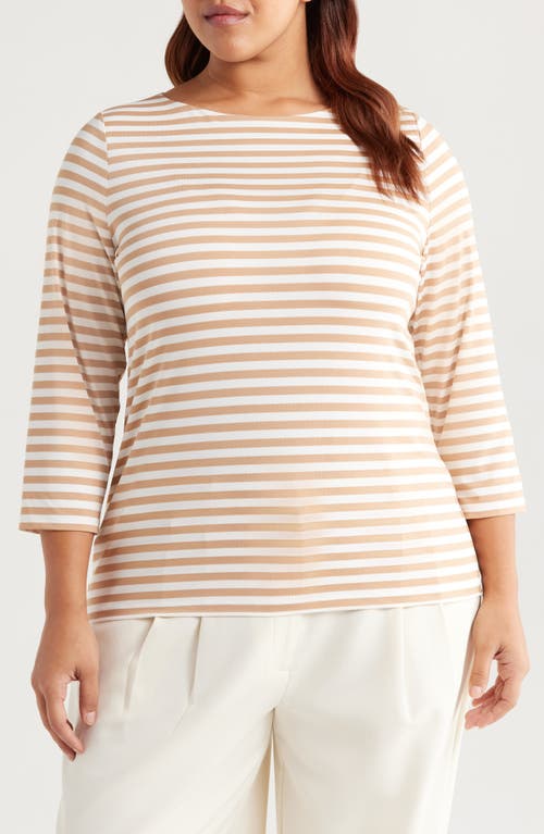 Jones New York Stripe Shoulder Button Knit Top in Praline/Jones White 