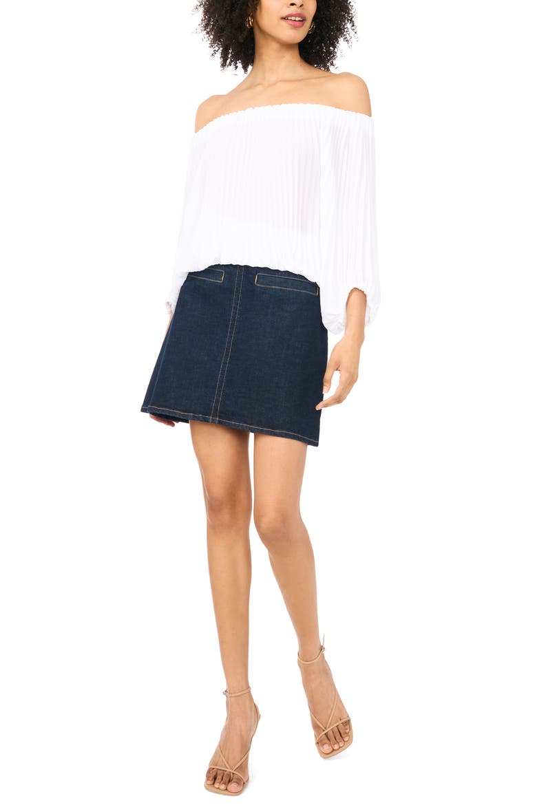Pleated Off the Shoulder Top, Alternate, color, ULTRA WHITE
