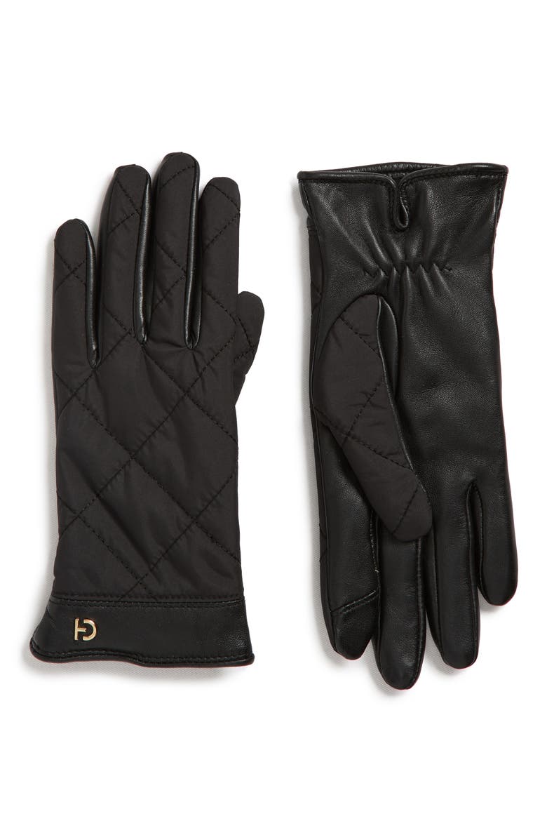 Faux Fur Lined Quilted Puffer Gloves, Main, color, BLACK