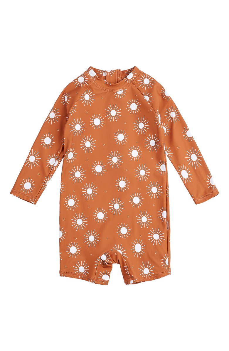 Petit Lem Sun Print Long Sleeve One-Piece Rashguard Swimsuit, Main, color,