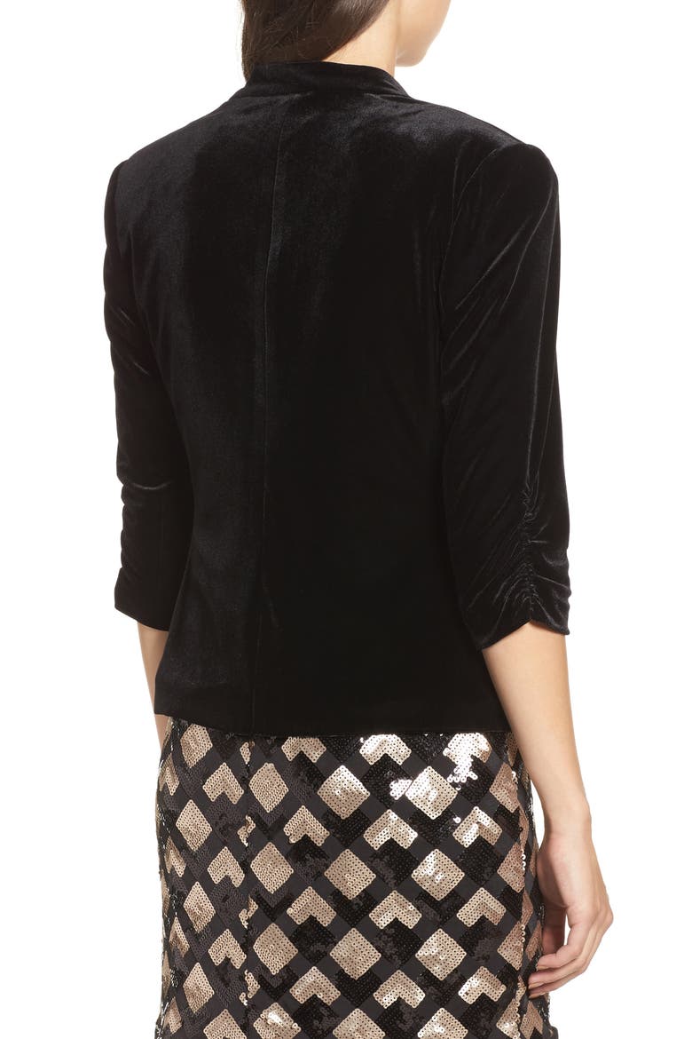 Ruched Velvet Blazer, Alternate, color, BLACK