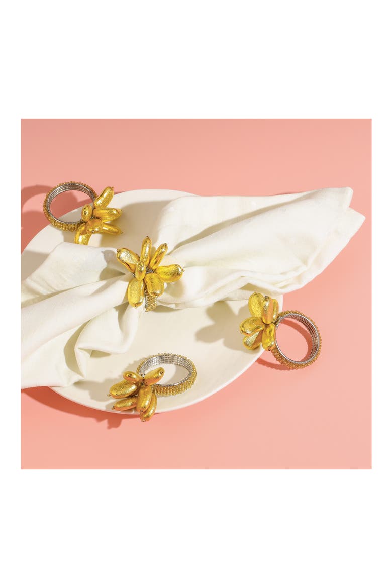Golden Blossom Floral 4-Pack Napkin Rings, Alternate, color, GOLD