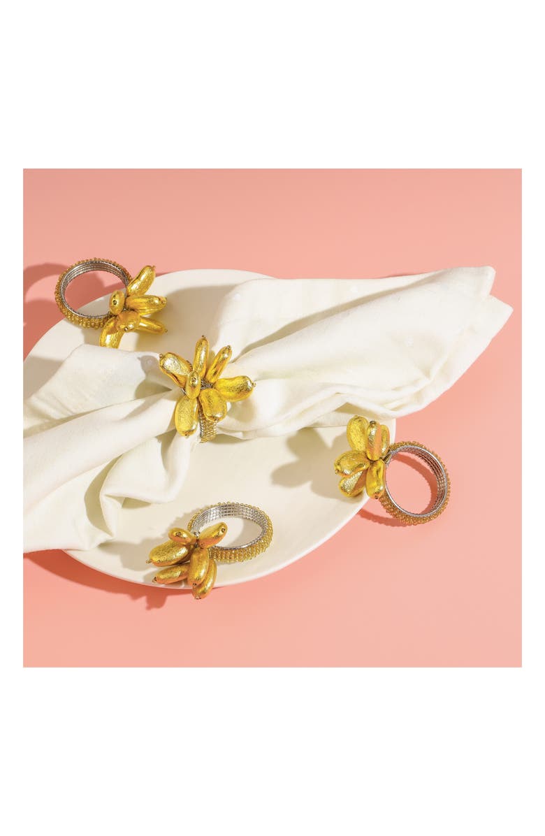 Tiramisu Golden Blossom Floral 4-Pack Napkin Rings, Alternate, color, Gold