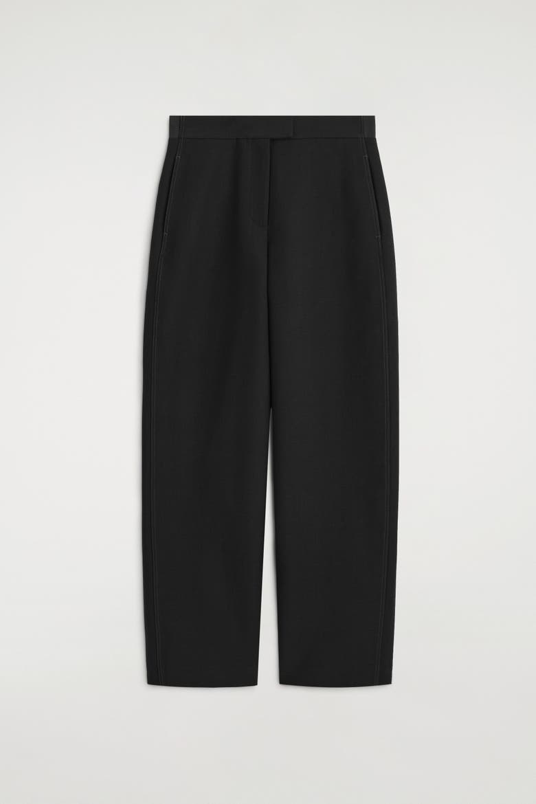 Topstitched Barrel-leg Pants, Alternate, color, BLACK